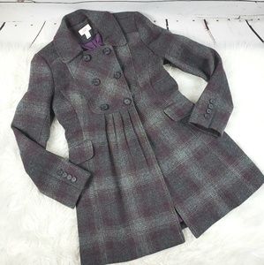 Loft Purple/Gray plaid long pea coat